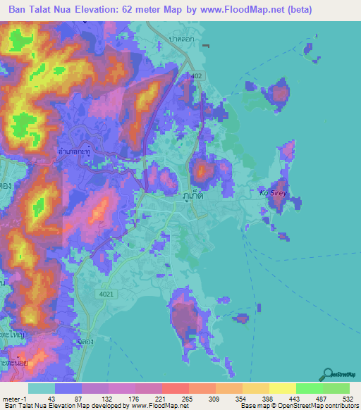 Ban Talat Nua,Thailand Elevation Map