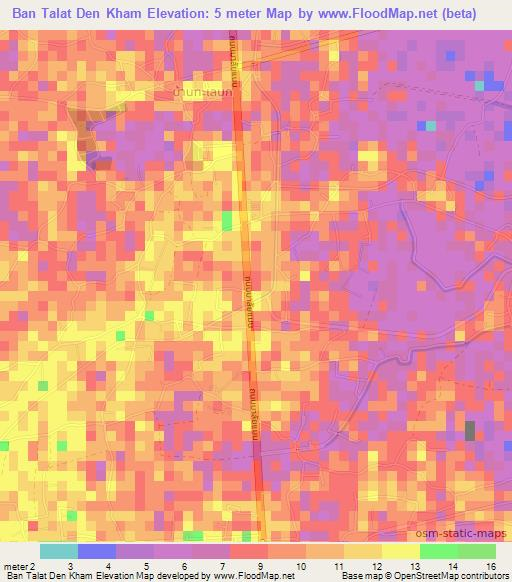 Ban Talat Den Kham,Thailand Elevation Map