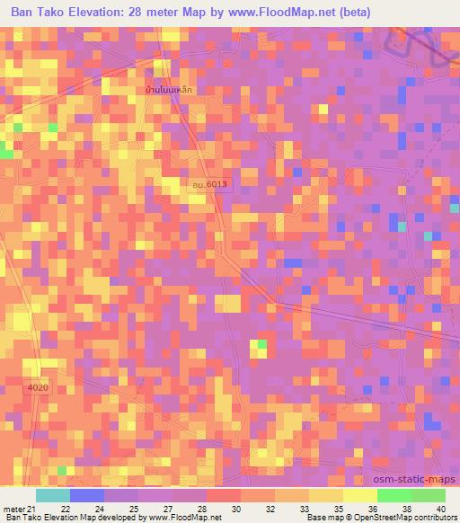 Ban Tako,Thailand Elevation Map