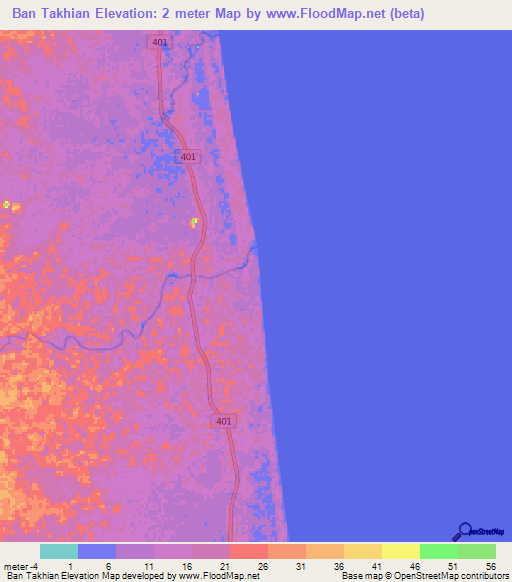 Ban Takhian,Thailand Elevation Map