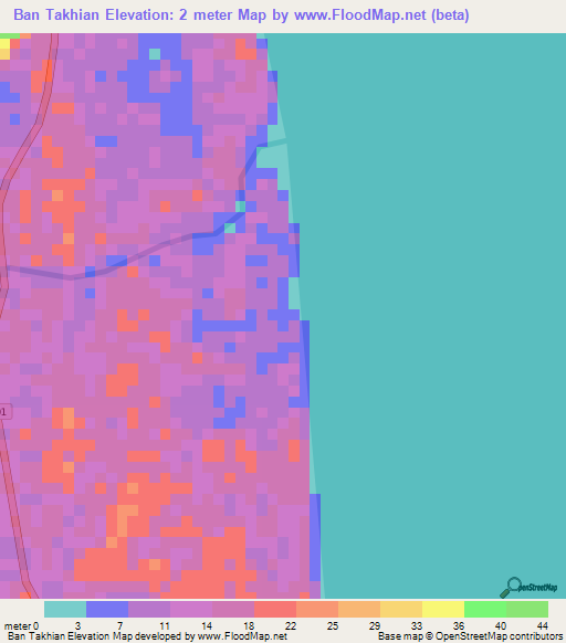 Ban Takhian,Thailand Elevation Map