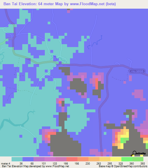 Ban Tai,Thailand Elevation Map
