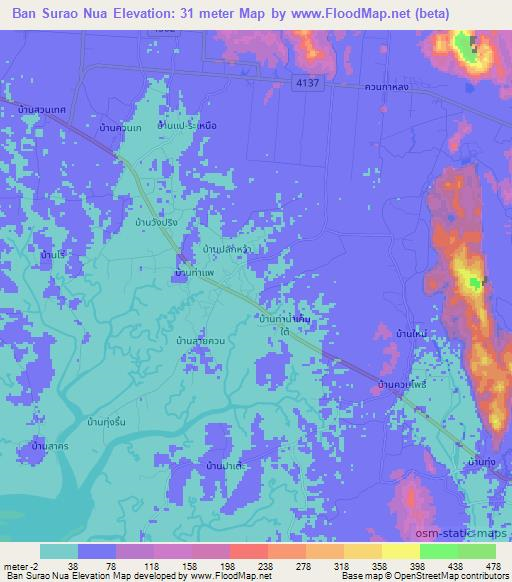 Ban Surao Nua,Thailand Elevation Map