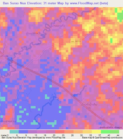 Ban Surao Nua,Thailand Elevation Map