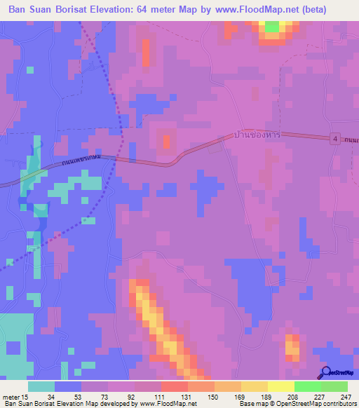Ban Suan Borisat,Thailand Elevation Map