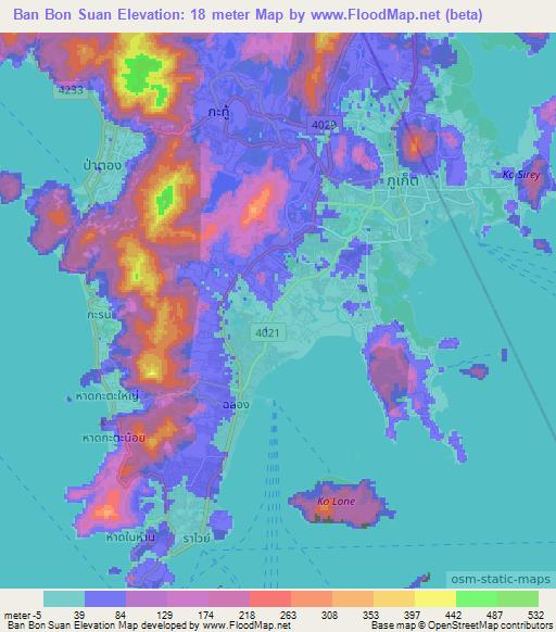 Ban Bon Suan,Thailand Elevation Map