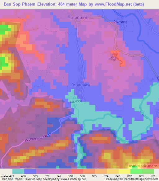 Ban Sop Phaem,Thailand Elevation Map