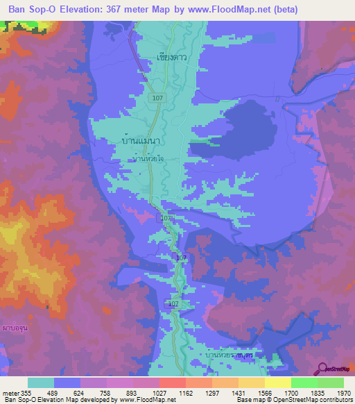 Ban Sop-O,Thailand Elevation Map
