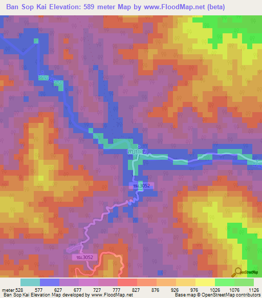 Ban Sop Kai,Thailand Elevation Map