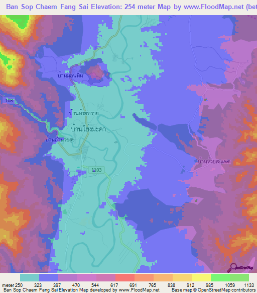 Ban Sop Chaem Fang Sai,Thailand Elevation Map