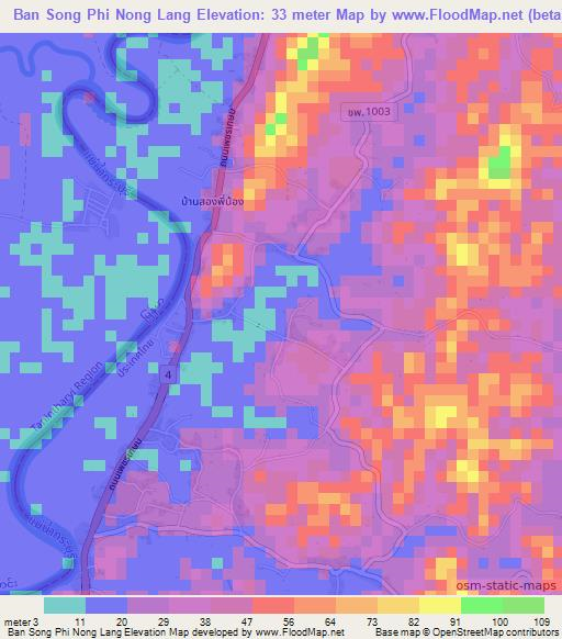 Ban Song Phi Nong Lang,Thailand Elevation Map