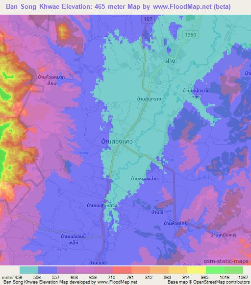 Ban Song Khwae,Thailand Elevation Map