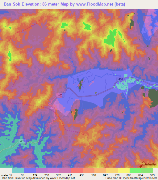 Ban Sok,Thailand Elevation Map