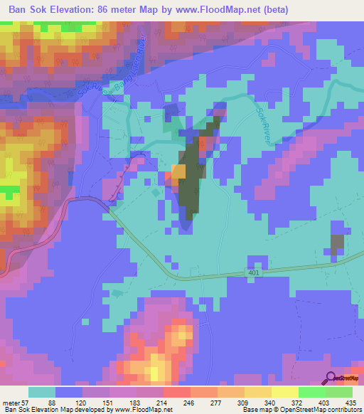 Ban Sok,Thailand Elevation Map