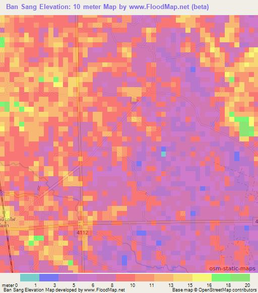 Ban Sang,Thailand Elevation Map