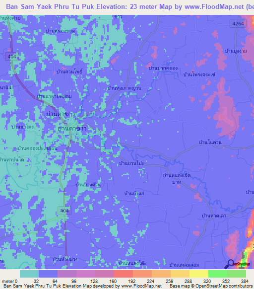 Ban Sam Yaek Phru Tu Puk,Thailand Elevation Map