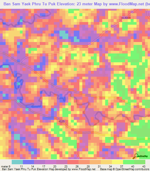 Ban Sam Yaek Phru Tu Puk,Thailand Elevation Map