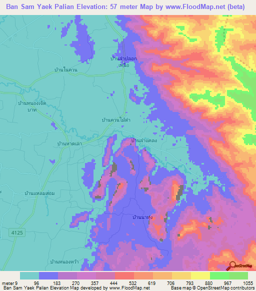 Ban Sam Yaek Palian,Thailand Elevation Map