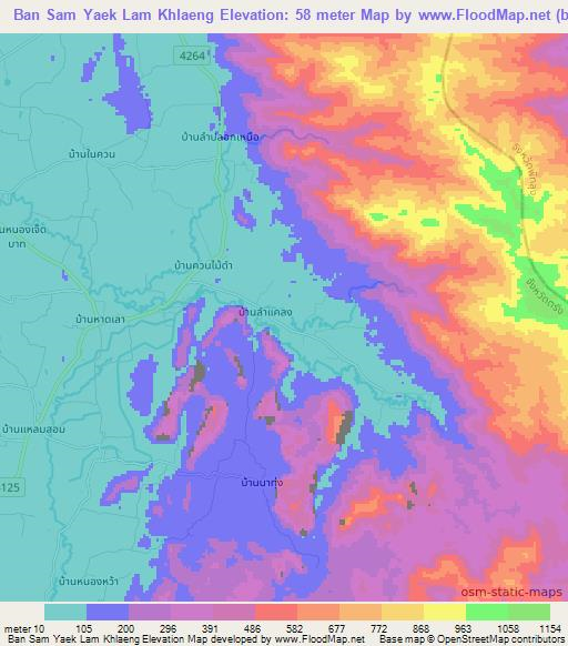 Ban Sam Yaek Lam Khlaeng,Thailand Elevation Map
