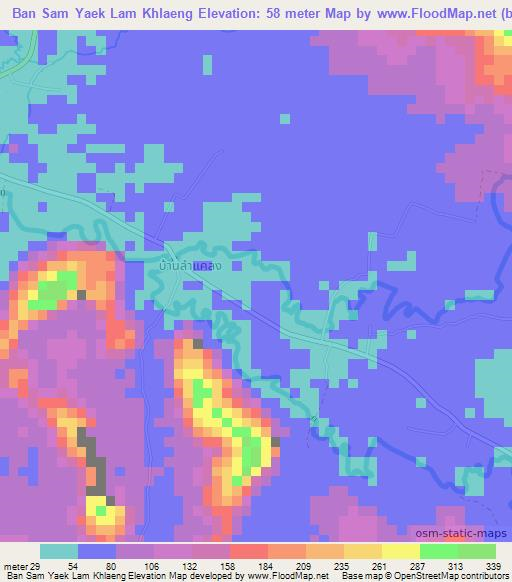 Ban Sam Yaek Lam Khlaeng,Thailand Elevation Map
