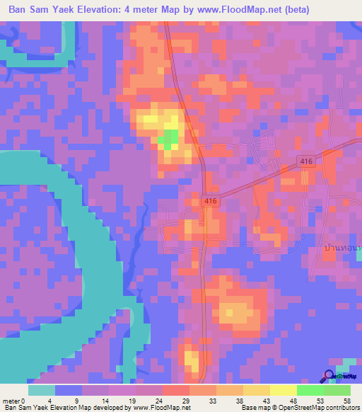 Ban Sam Yaek,Thailand Elevation Map