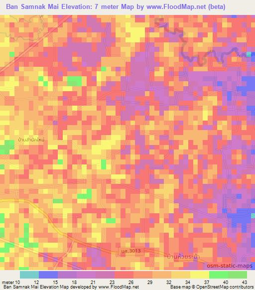 Ban Samnak Mai,Thailand Elevation Map