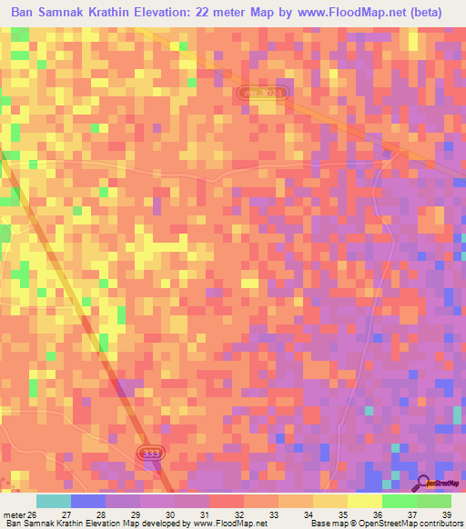 Ban Samnak Krathin,Thailand Elevation Map