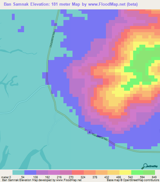 Ban Samnak,Thailand Elevation Map