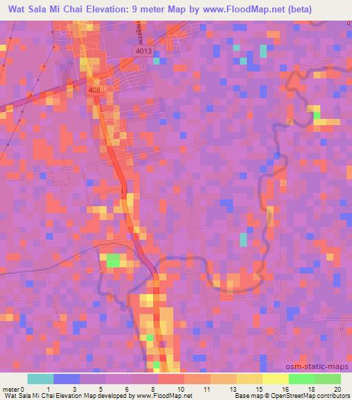 Wat Sala Mi Chai,Thailand Elevation Map