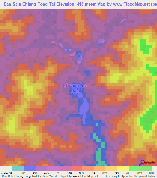 Ban Sala Chiang Tong Tai,Thailand Elevation Map