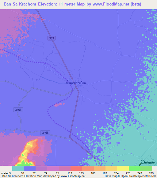 Ban Sa Krachom,Thailand Elevation Map