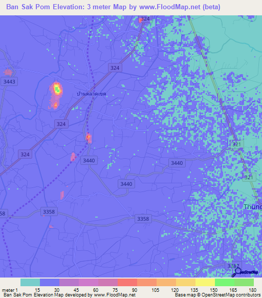 Ban Sak Pom,Thailand Elevation Map