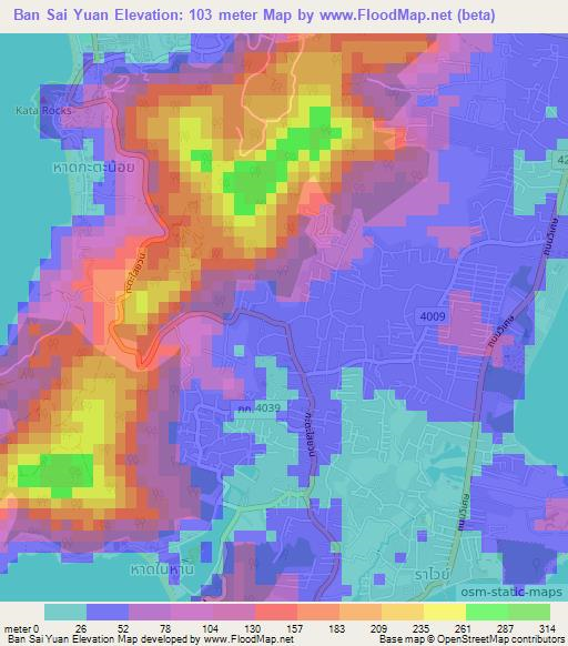 Ban Sai Yuan,Thailand Elevation Map