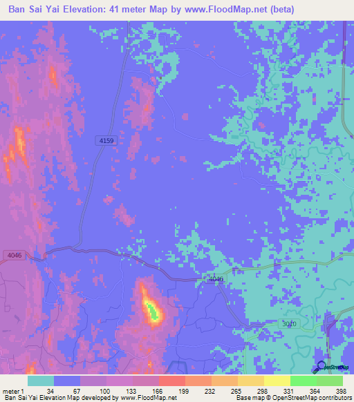 Ban Sai Yai,Thailand Elevation Map