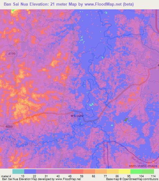 Ban Sai Nua,Thailand Elevation Map