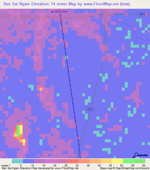 Ban Sai Ngam,Thailand Elevation Map