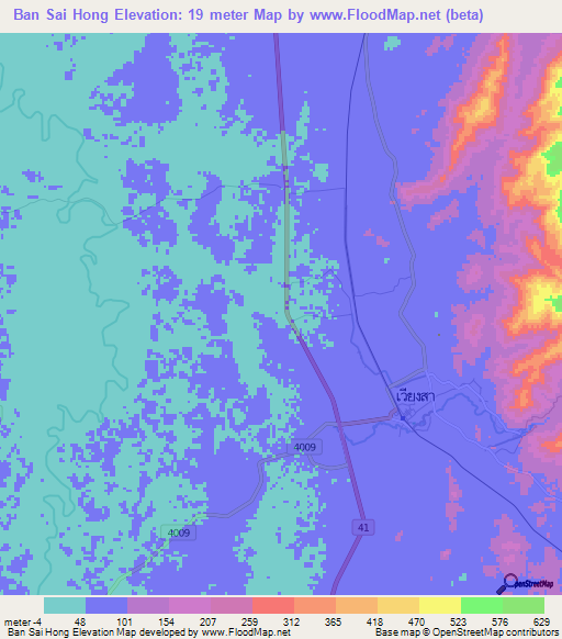 Ban Sai Hong,Thailand Elevation Map