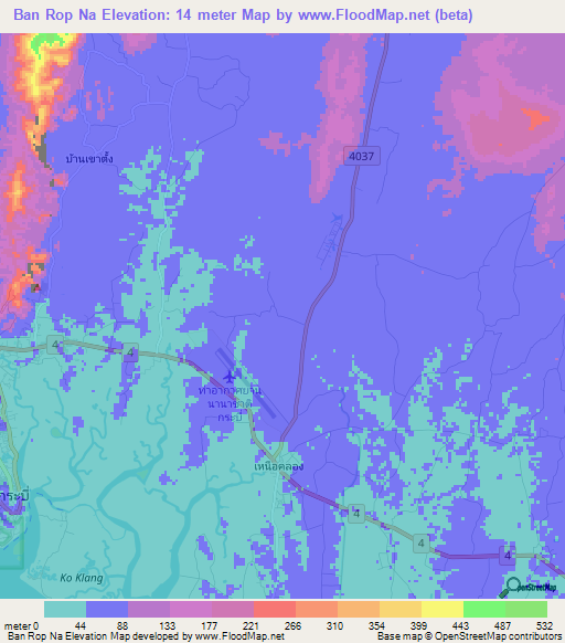 Ban Rop Na,Thailand Elevation Map