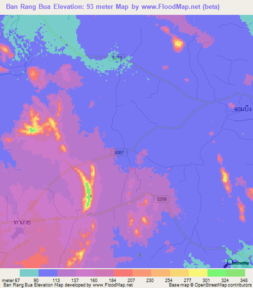 Ban Rang Bua,Thailand Elevation Map
