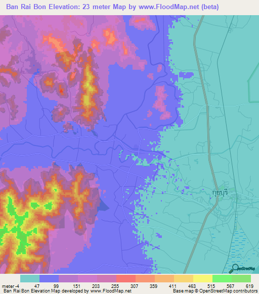 Ban Rai Bon,Thailand Elevation Map