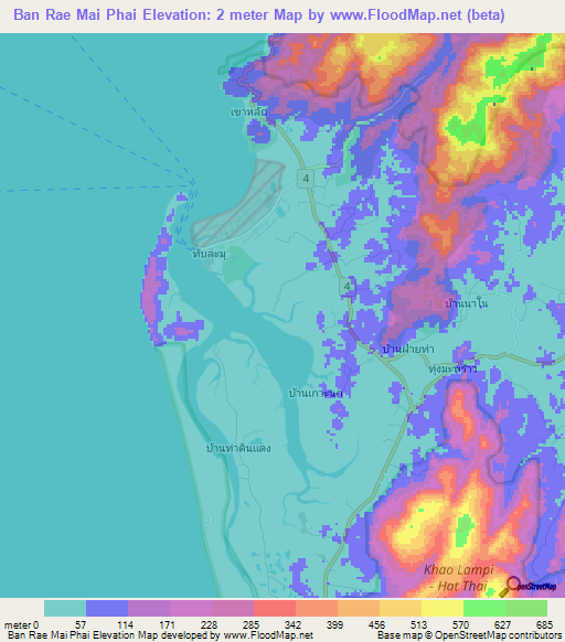 Ban Rae Mai Phai,Thailand Elevation Map