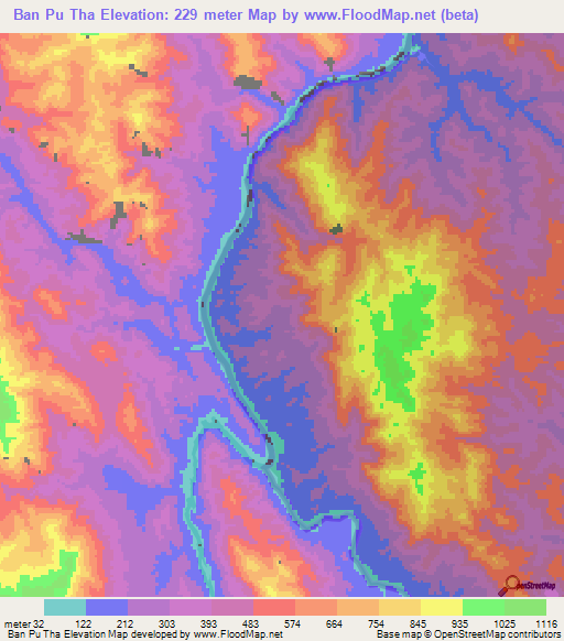 Ban Pu Tha,Thailand Elevation Map