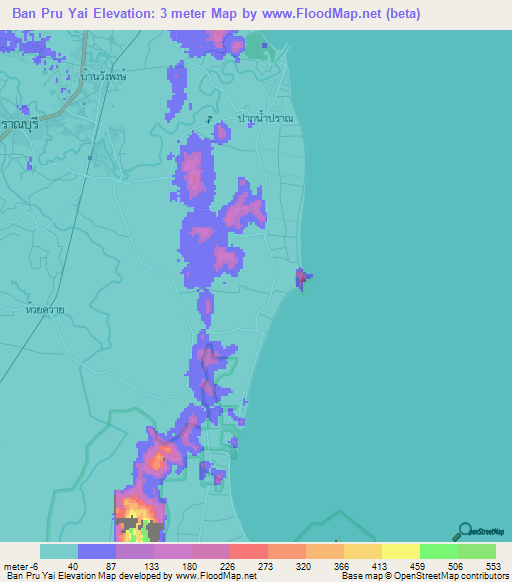 Ban Pru Yai,Thailand Elevation Map