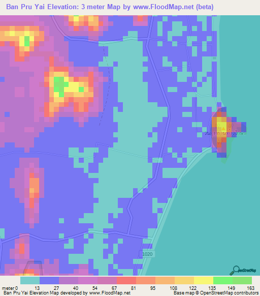 Ban Pru Yai,Thailand Elevation Map