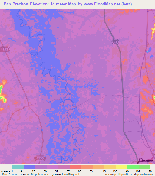 Ban Prachon,Thailand Elevation Map