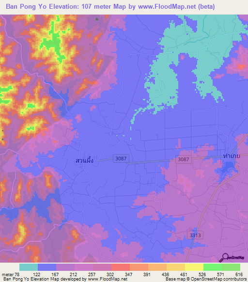 Ban Pong Yo,Thailand Elevation Map
