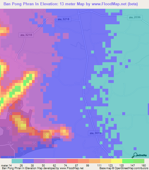 Ban Pong Phran In,Thailand Elevation Map