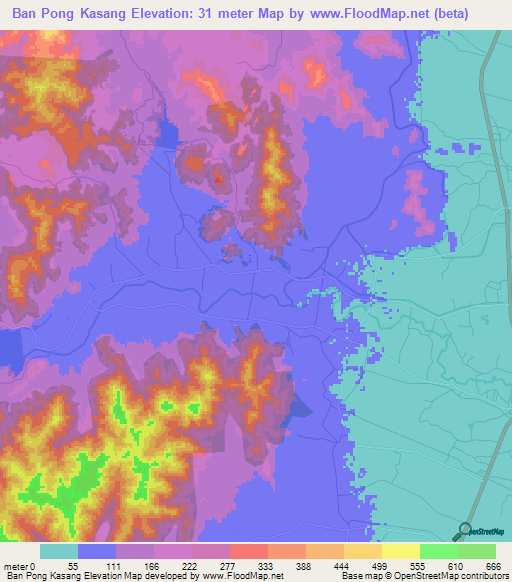 Ban Pong Kasang,Thailand Elevation Map
