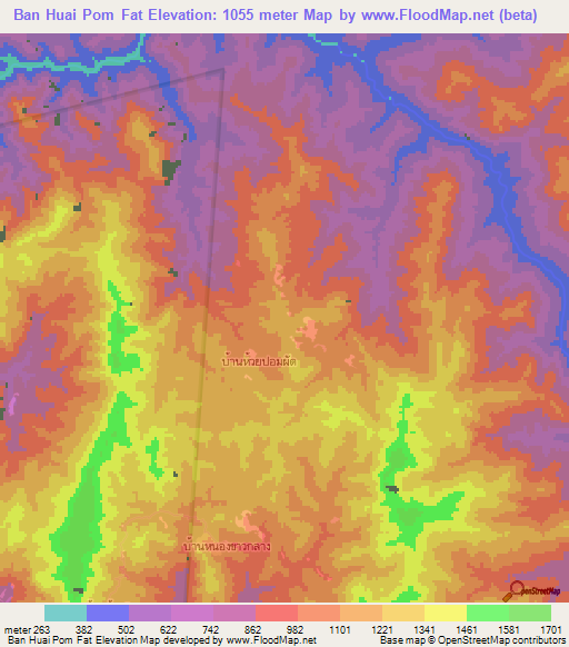 Ban Huai Pom Fat,Thailand Elevation Map