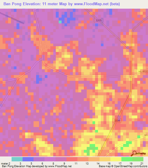 Ban Pong,Thailand Elevation Map
